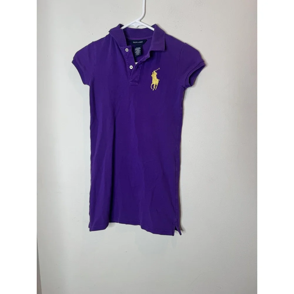 Ralph Lauren Dress Girls 8-10 Purple Short Sleeve Polo Shirt Knit Casual Stretch